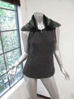 Cynthia Rowley Dark Gray Sleeveless Zip Up Cashmere Vest W/Faux Fur 