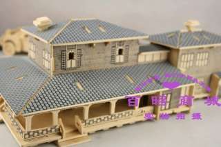 Wooden HouseVilla Model Puzzle with courtyard and Terrace ， Porch 