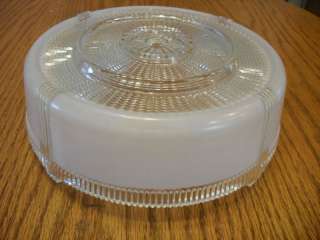   1940s ART DECO Ceiling Light Shade White & Clear theatre ribbed edges