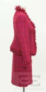 Escada Black Label 2pc Fuchsia Tweed Fringe Trim Jacket & Skirt Suit 