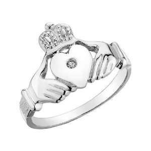  Mens Diamond Claddagh Ring in 10K White Gold, Size 10 