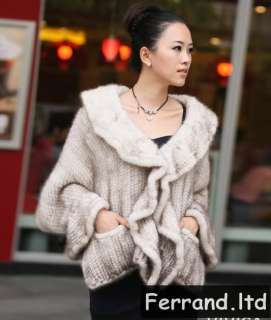 Real Genuine Knit/Knitted Mink Fur Shawl/Stole/Vest/Waistcoat 4 Colors 