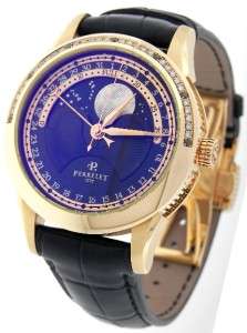 Mens Perrelet A3013/A0063 Moon Phase Automatic Date 18K Gold Diamond 