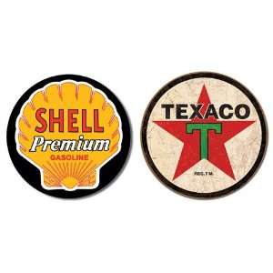 Nostalgic Gas & Oil Tin Metal Sign Bundle   2 round retro signs: Shell 