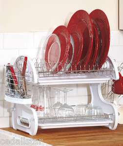   Red 2 Tier Space Saver Dish Rack Drainer Dryer Tray Sink Shelf  