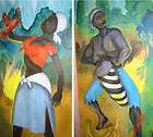 haitian painting fire dance conga ritual voodoo pair wood panel