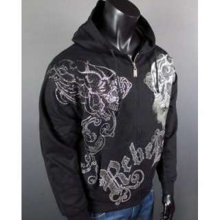 NWT Mens RUSH COUTURE Hoodie REBEL with TONS OF STONES Jersey Shore 