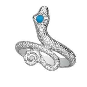   Silver Oxidized Blue Eye Snake Ring.Size 8 FREE GIFT BOX. Jewelry