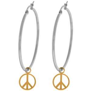   Jewelry Womens Gold pvd Peace Sign 316L Stainless Steel Hoop Earrings
