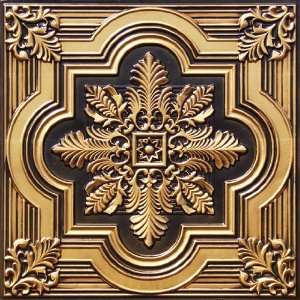  206 Faux Tin Drop In Ceiling Tiles 24x24   Antique Gold 