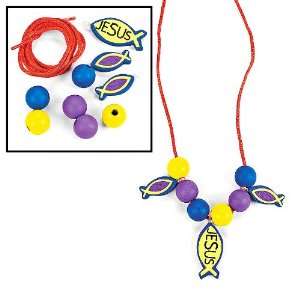  Wooden Beaded Christian Fish Necklace Craft Kit (1 dz 