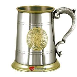   1pint Pewter And Brass Celtic Disk Golden Kells Patio, Lawn & Garden