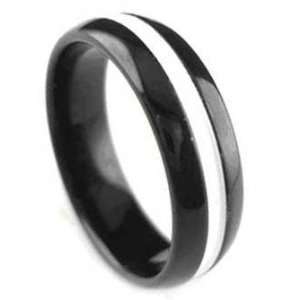   Stainless Steel Polished Ring with Thick White Line in Center: Jewelry