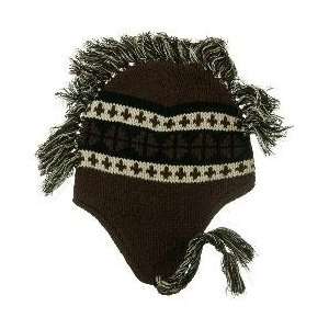  Snow Knit Mohawk Ski Hat Brown with Braid and Tassel Lined 