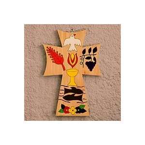  NOVICA Pinewood cross, Bread of Life