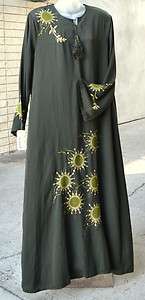 Moss Green Sunflower Embroidered Abaya Islamic Clothing Sz XL 2XL 