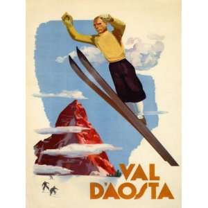 VAL VALLE DAOSTA JUMPING SKI ICE WINTER SPORT SMALL VINTAGE POSTER 