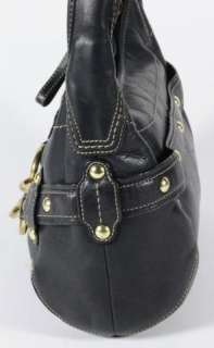   Ergo Studded Black Leather Hobo Handbag Goldtone Hardware 11261  