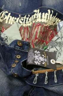 Christian Audigier Rhinestone Deadhead Rose Jeans Denim  