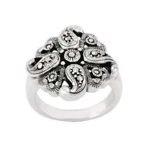  Sterling Silver Marcasite Flower Swirl Ring, Size 7 