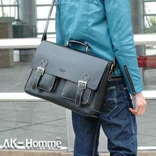 NEW AK Black Leather Mens Shoulder Laptop Bag Briefcase  