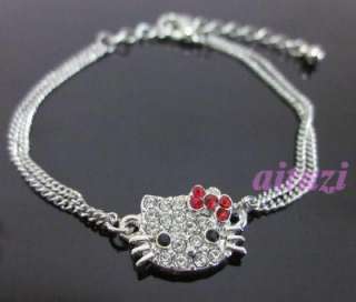 Cute hello kitty crystal red bow bracelet best gift Z21  
