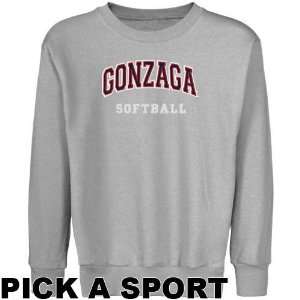 Gonzaga Bulldogs Youth Ash Custom Sport Arch Applique Crew Neck Fleece 