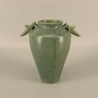 Superb, Art pottery vase with 2 GRASSHOPPERS handles  