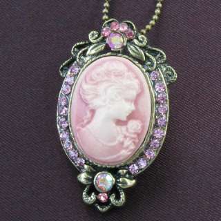 VTG Antique ST Pink Designer Cameo Necklace Pendant 2b  