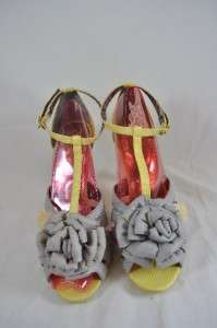 POETIC LICENCE EXCLUSIVE DELIGHT GREY AND YELLOW T STRAP HEELS (#10806 