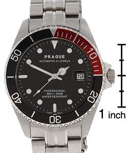Prague Mens 200M Stainless Steel Black Dial Divers Watch  Overstock 