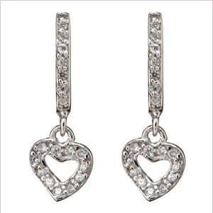  Small Dainty Dangling Heart Set with C.Z. Sterling Silver 