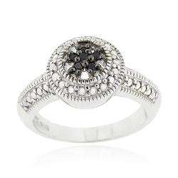 Sterling Silver Black Diamond Accent Flower Ring  