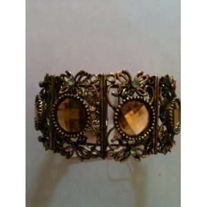  Gold Antiqued Crystal Cuff Bracelet 