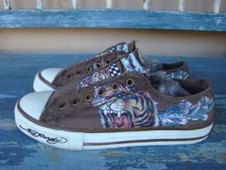   ED HARDY DESIGNS BROWN TIGER TENNIS SHOES SNEAKERS WOMENS 7  