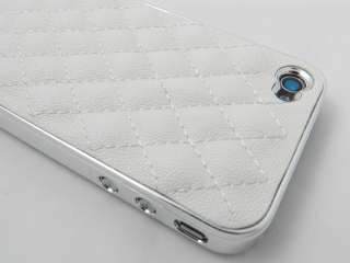 White Deluxe Leather Chrome Case Cover For Apple AT&T Verizon iPhone 