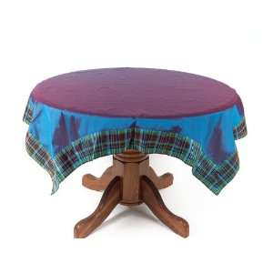 Pack of 2 Waters Edge Blue Taffeta Table Toppers with Plaid Border 54 
