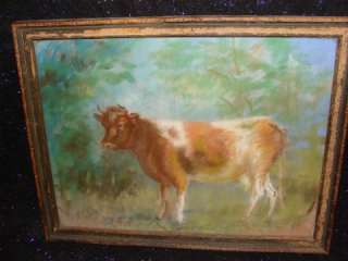 CHARMING COW PASTEL 1800S/1900S ANTIQUE PAINTING OLD  