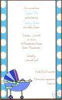 Blue & Brown Baby Shower Invitations~carriage~Stroller  