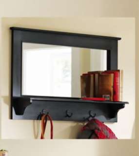   Entryway Wooden Wall Mirror Shelf and Coat Rack Black 35 NEW  