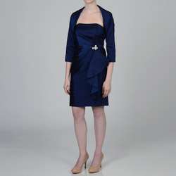 Marina Womens Navy Wing Collar Bolero Jacket Dress  Overstock