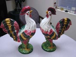 Vintage K. Italian Ceramic Rooster Pair signed numbered Rare  