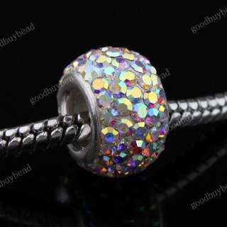 COLORFUL CZECH CRYSTAL 925 SILVER CHARM BEAD 12MM  