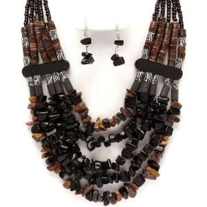  Gorgeous Tiger Eye and Stone Bead Necklace and Earring Set 