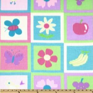  60 Wide Fleece Flower & Butterflies Plaid Pastel Fabric 