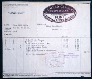 1917 Billhead F.E. Reed Glass Co. Rochester, N.Y.  