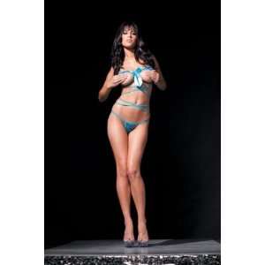  Bundle Bra W/Accents Bow G String Iridescent O/S and Aloe 
