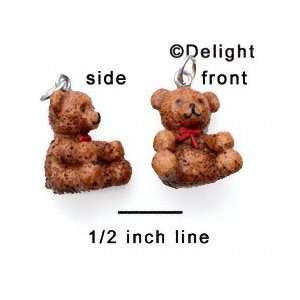  N1114+ tlf   Brown Bear with Red Ribbon   3 D Hand Painted 