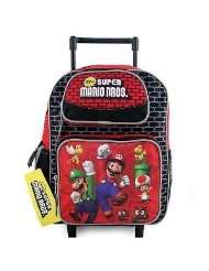 Super Mario Bros. Sparkly Roller Bookbag / Backpack Red