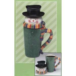  Hand Painted Snowman Latte Mug with Removable Cover 